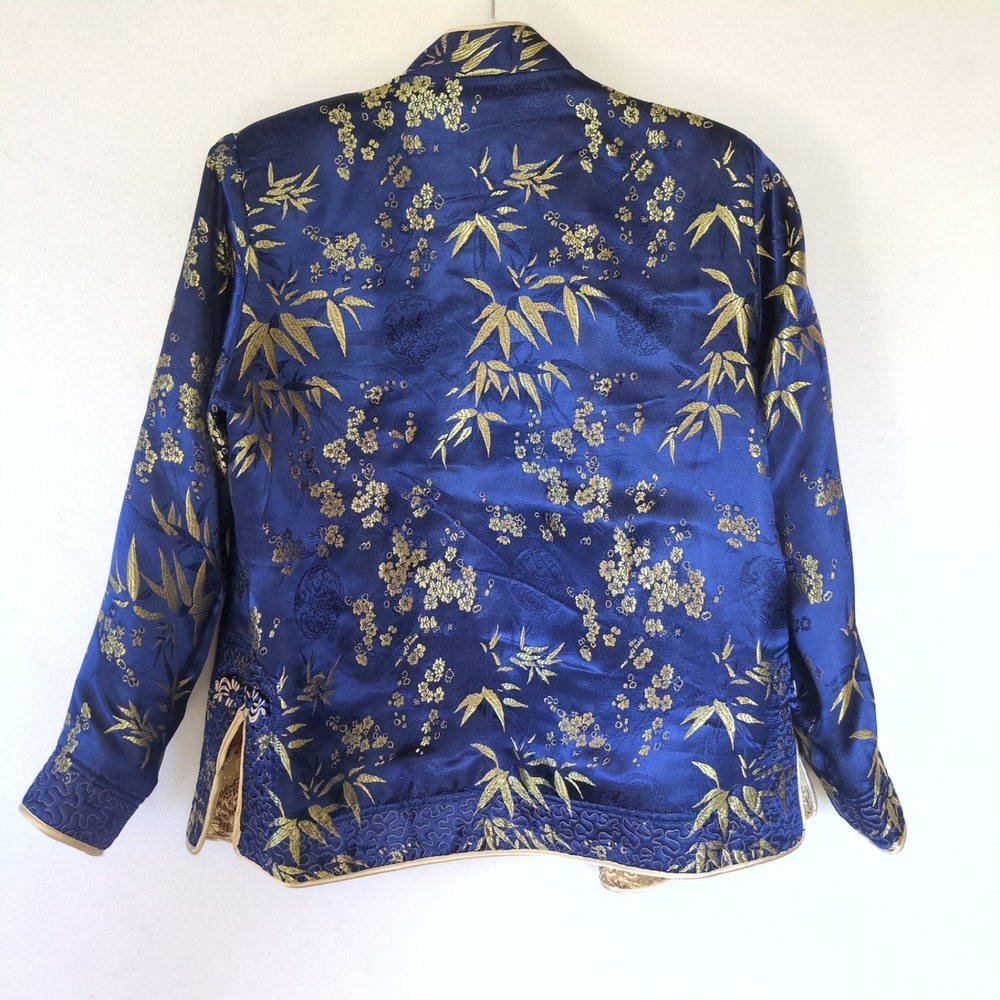 VTG Reversible Chinese Brocade Jacket Dragon Phoenix Frog Closure L 80s 90s Tang - Picture 4 of 9